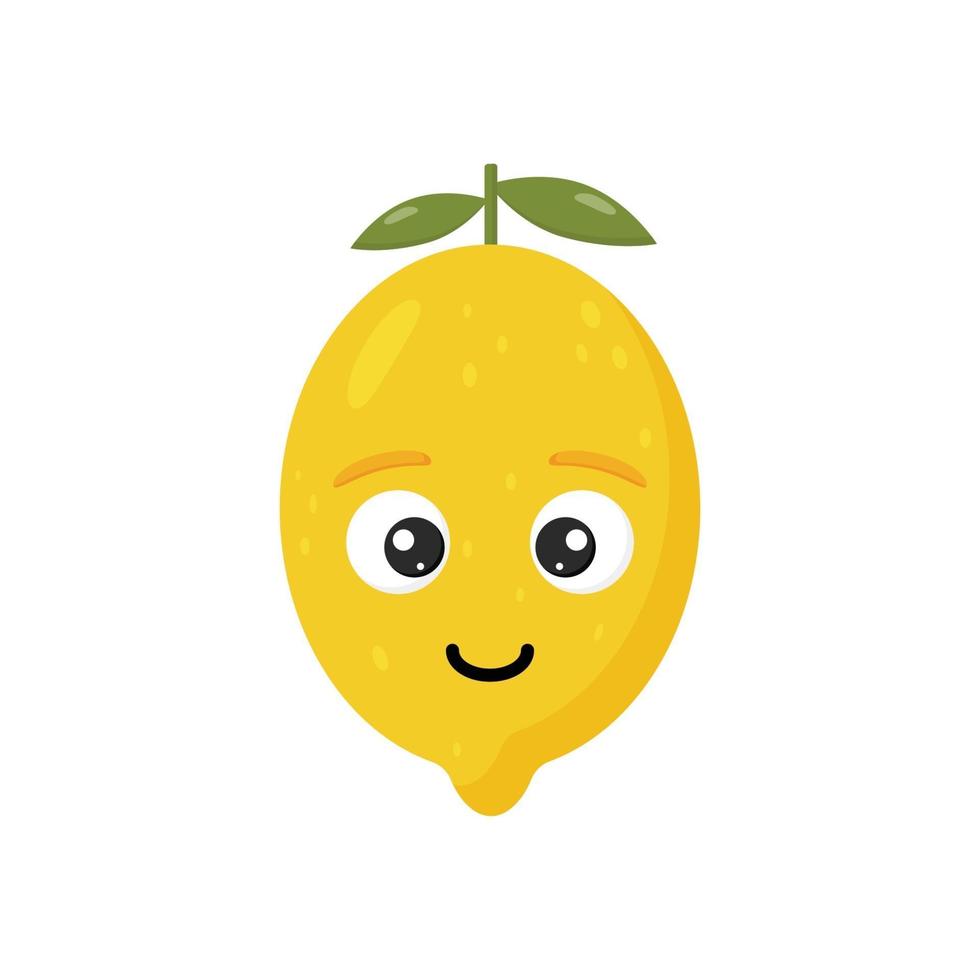 Happy cute lemon for kids in cartoon style isolated on white background. Funny character fruit. vector