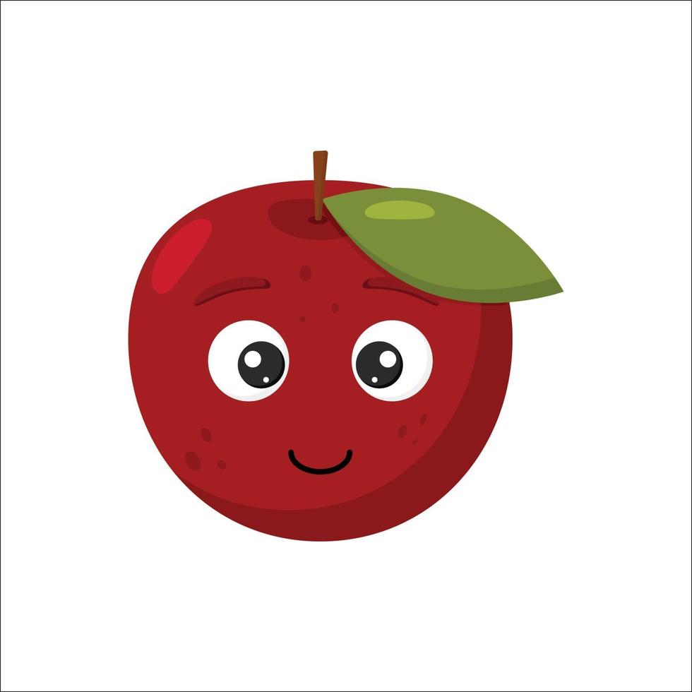 feliz linda manzana roja para niños en estilo de dibujos animados aislado sobre fondo blanco. fruta de personaje divertido. vector