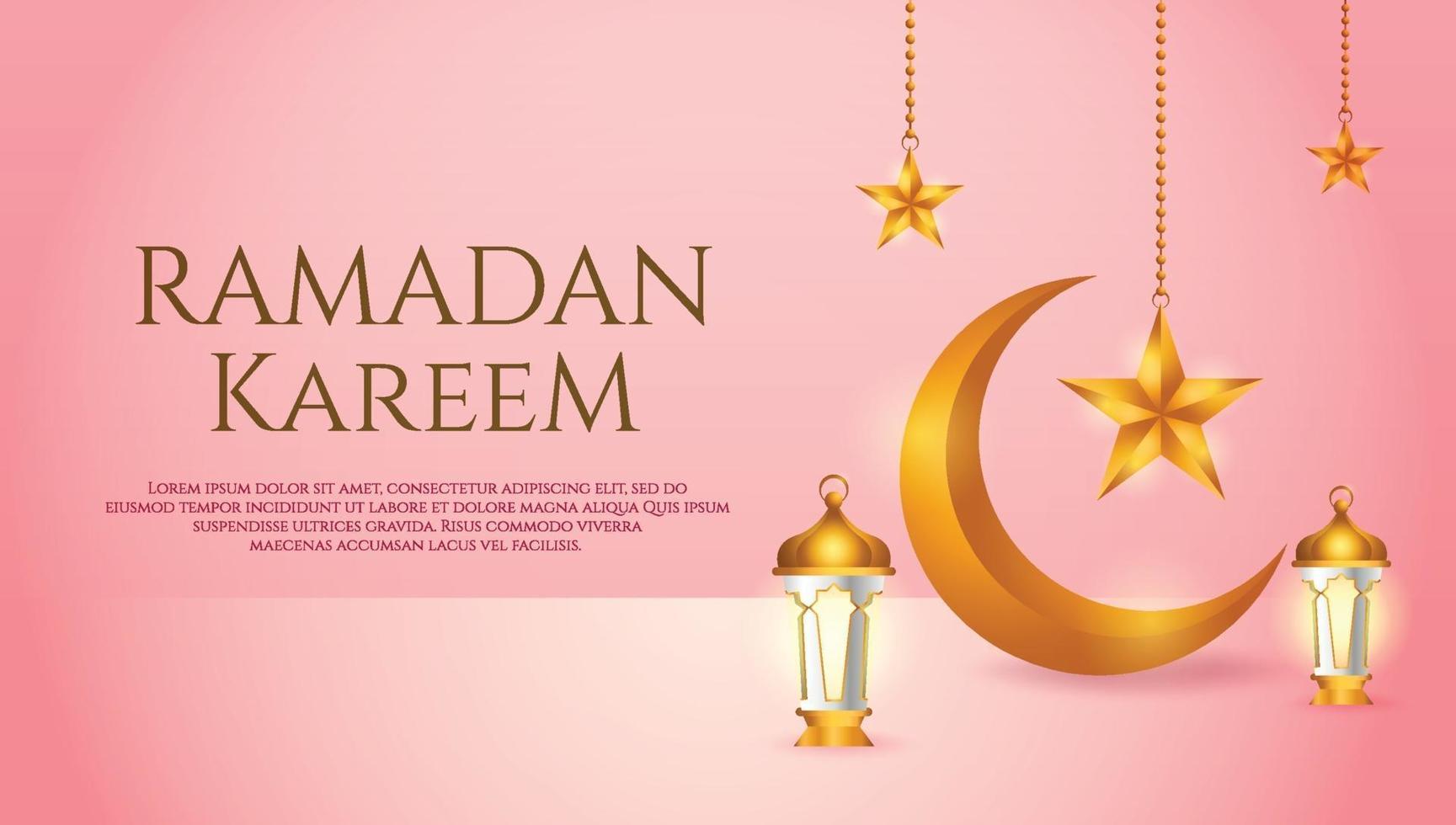 3d product display pink and white podium themed islamic with crescent moon, lantern and star for ramadan vector