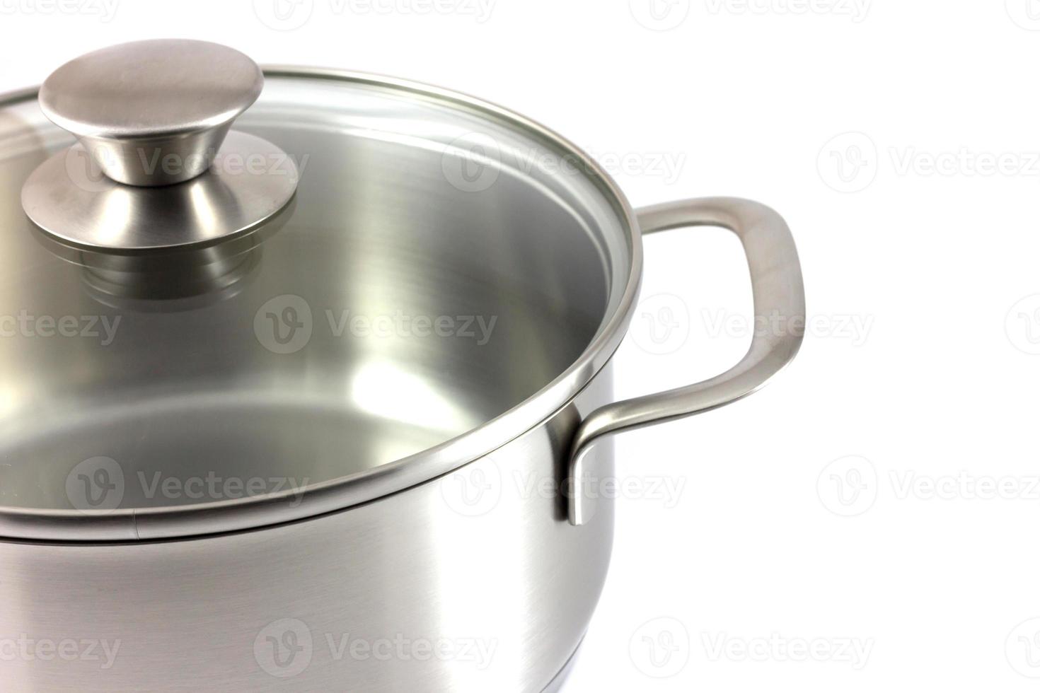 Stainless steel pot isolated in white background photo