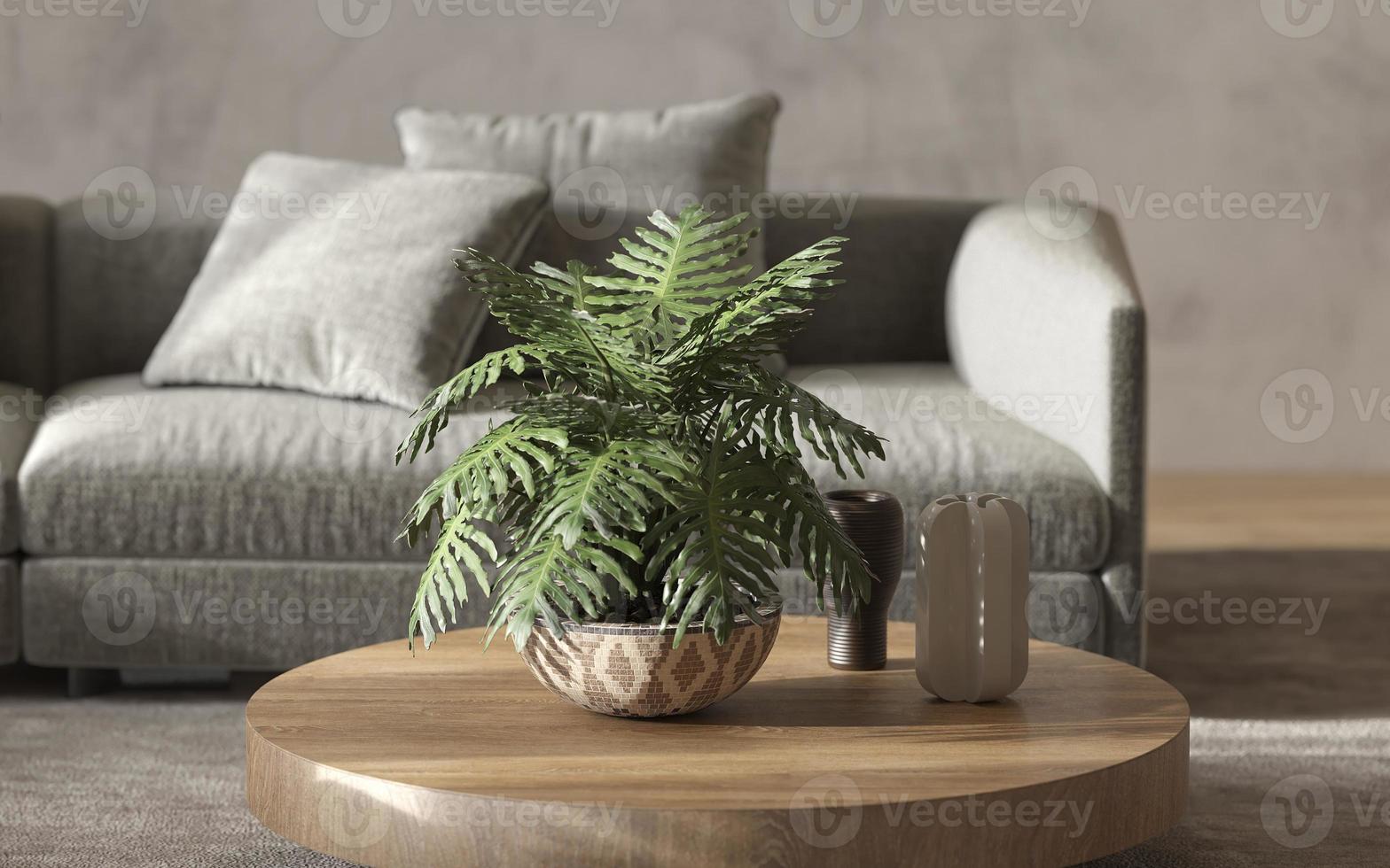 Potted plant on a wooden table photo