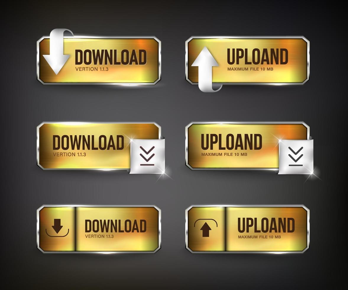 Gold and steel download web buttons on black background vector