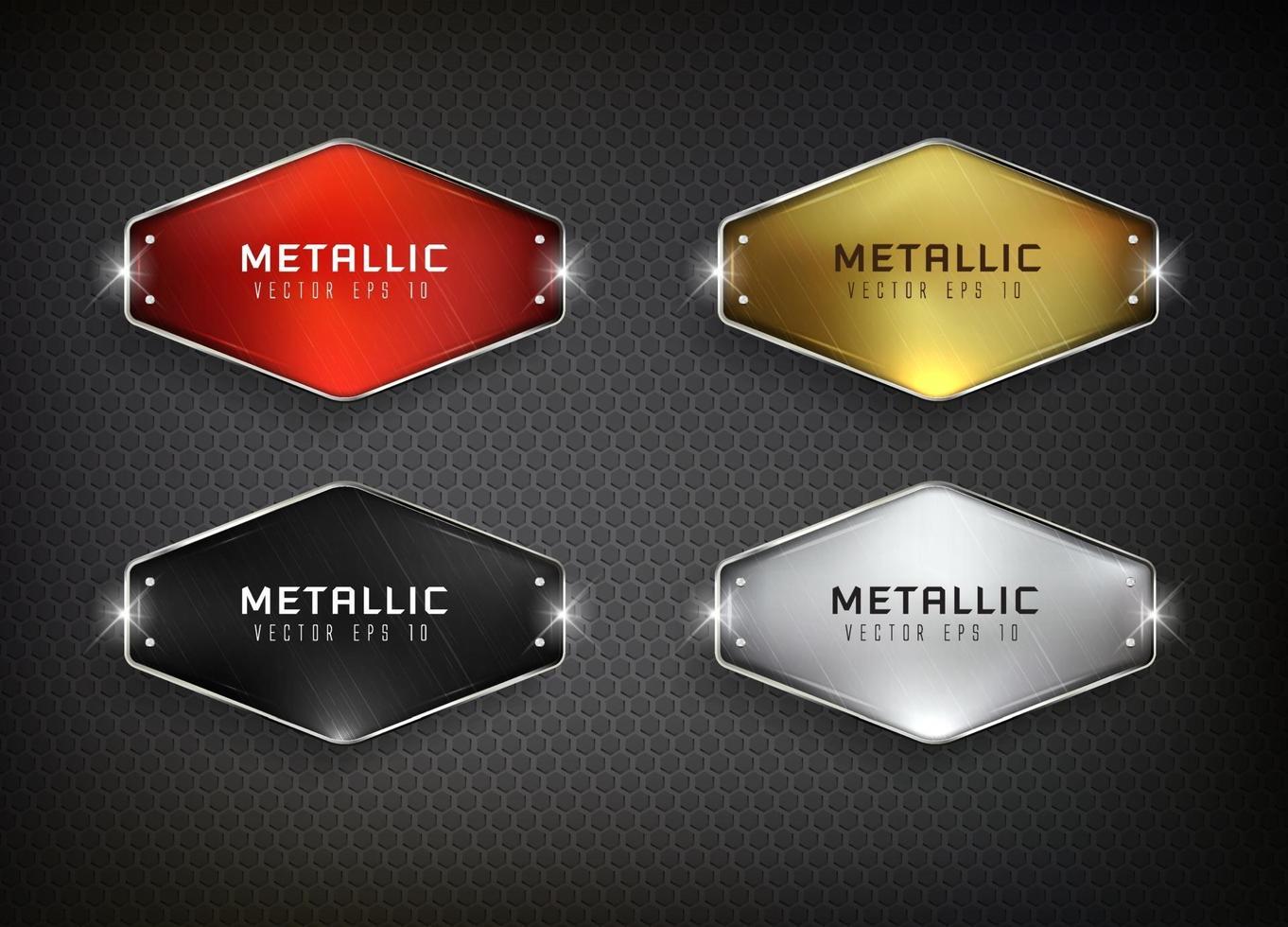 Steel web buttons set on black background vector