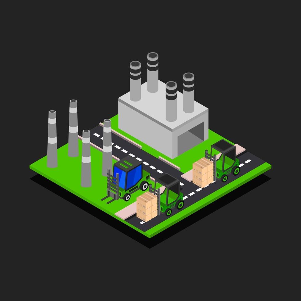 Isometric Industry On Black Background vector