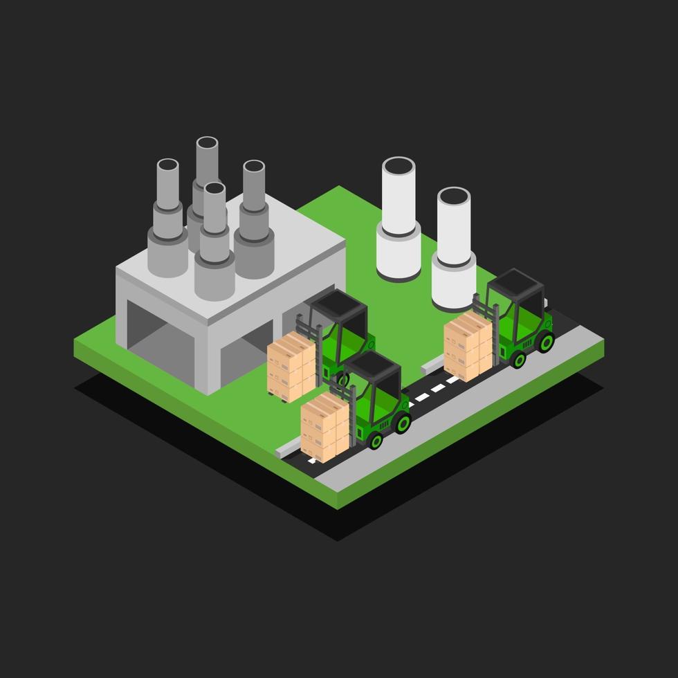 industria isométrica sobre fondo negro vector