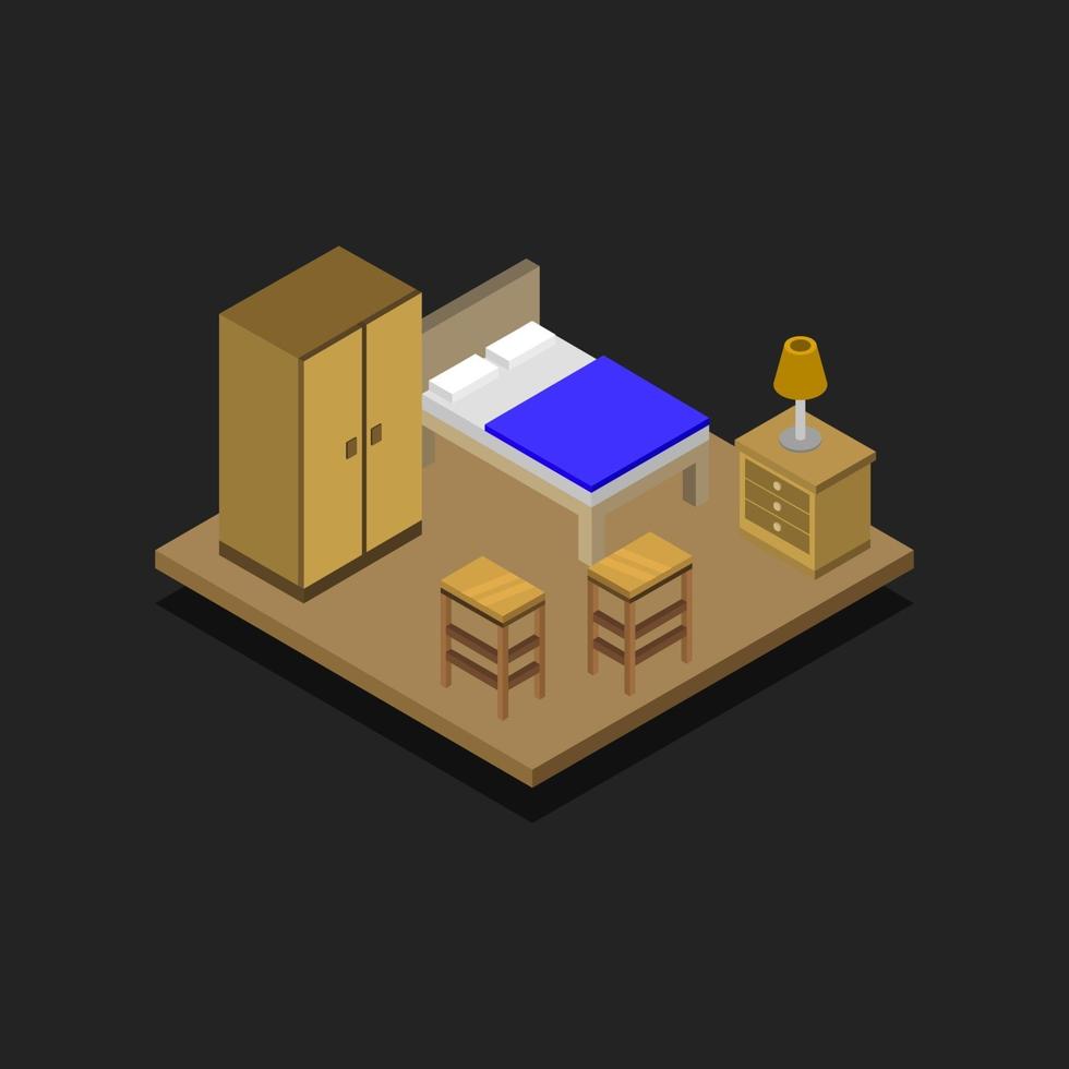 Isometric Bedroom On Black Background vector