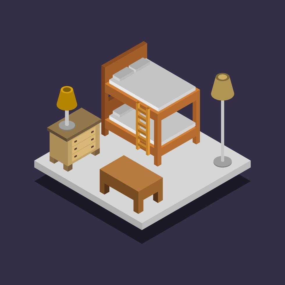 Isometric Bedroom On Black Background vector