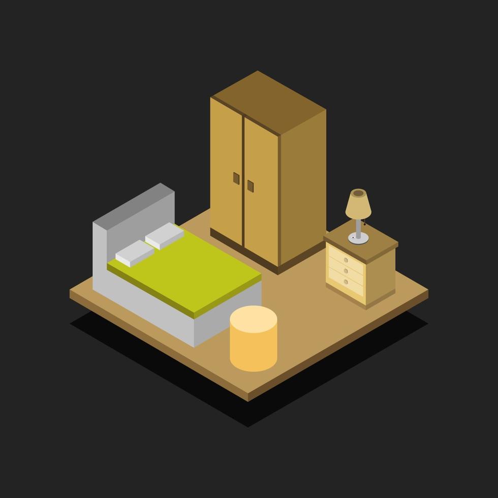 Isometric Bedroom On Dark Background vector