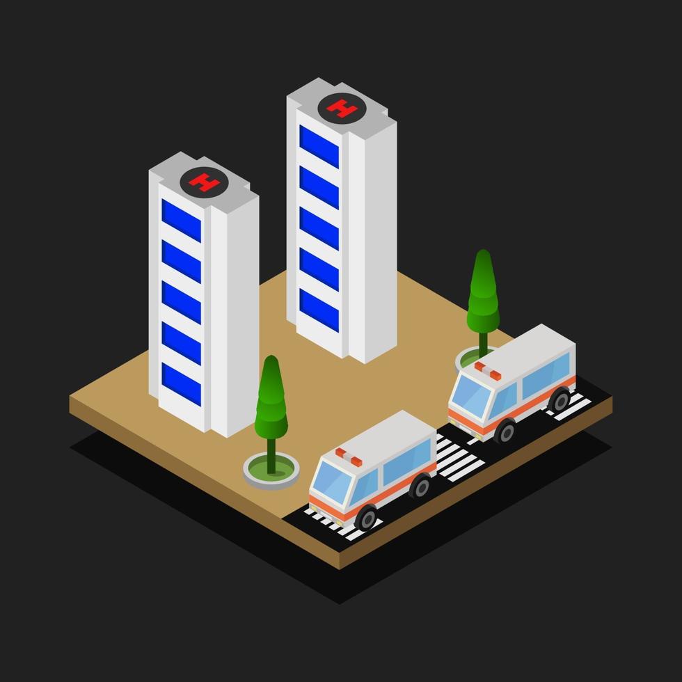 Isometric Hospital On Dark Background vector