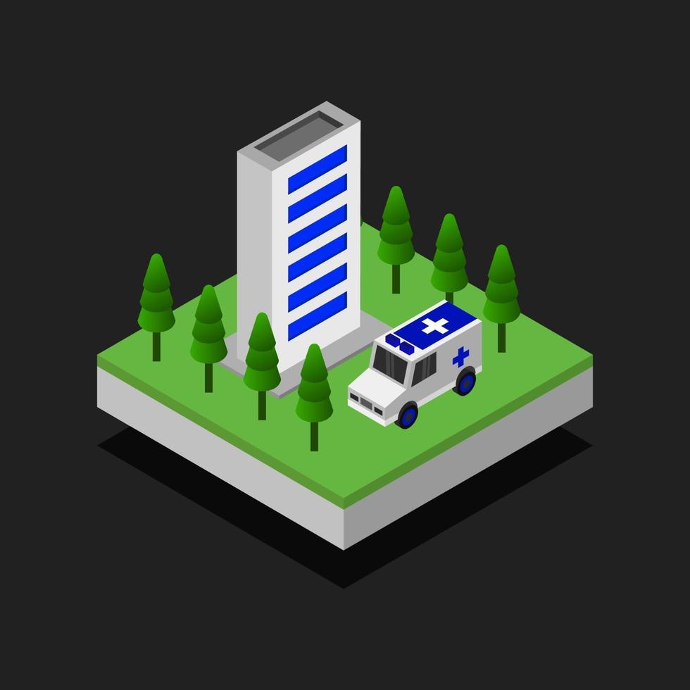 Isometric Hospital On Dark Background vector