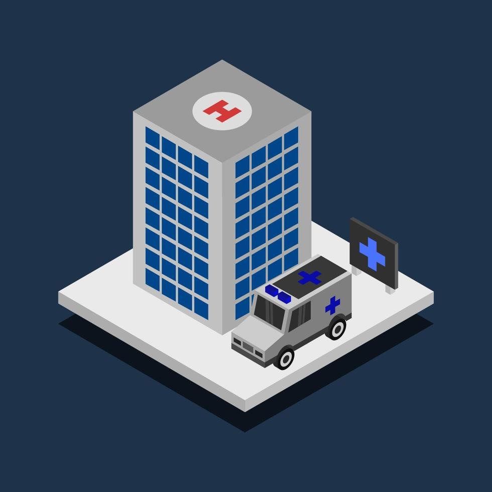 Isometric Hospital On Dark Background vector