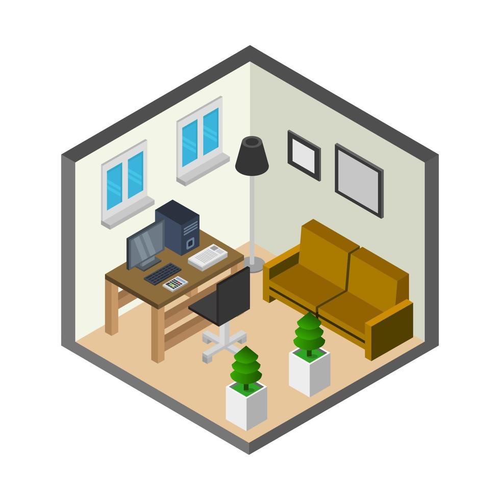 Isometric Office Room On Background vector