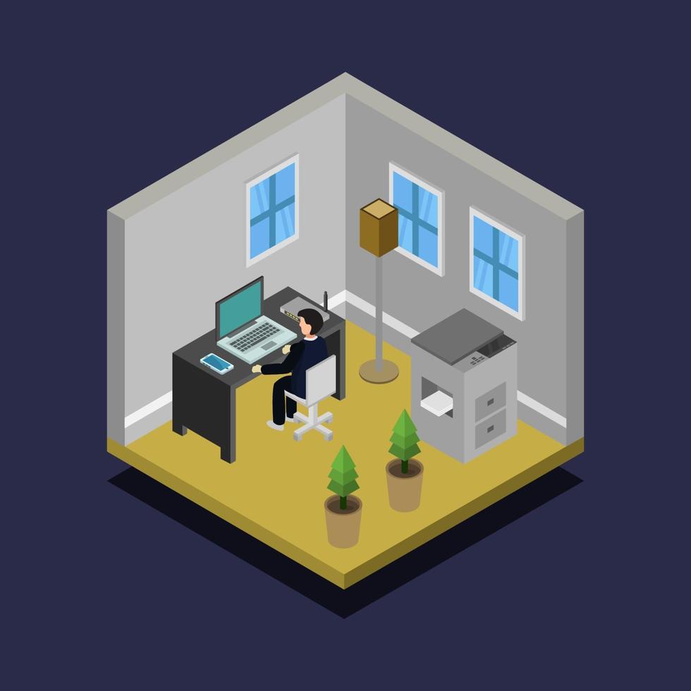 Isometric Office Room On Background vector