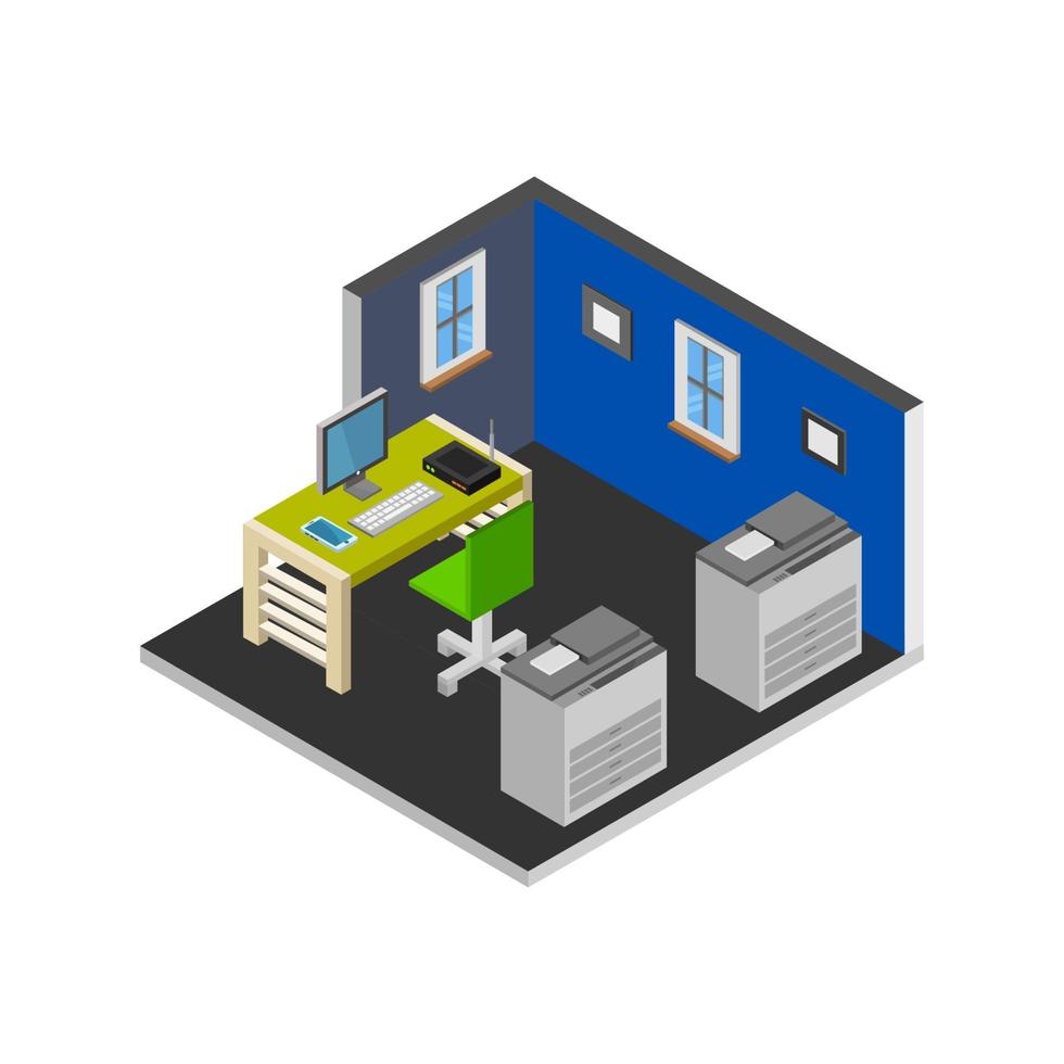 Isometric Office Room On Background vector