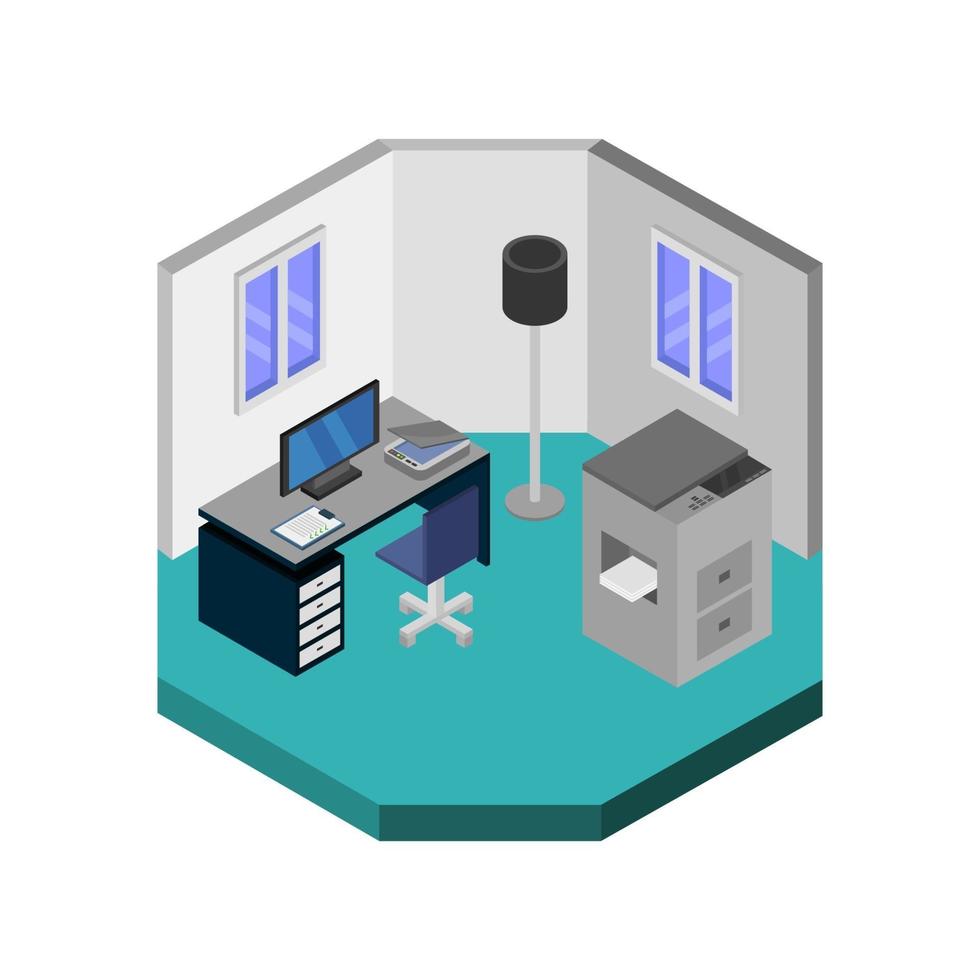 Isometric Office Room On Background vector