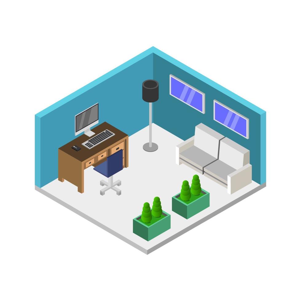 Isometric Office Room On Background vector