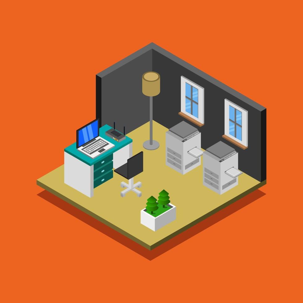 Isometric Office Room On Background vector