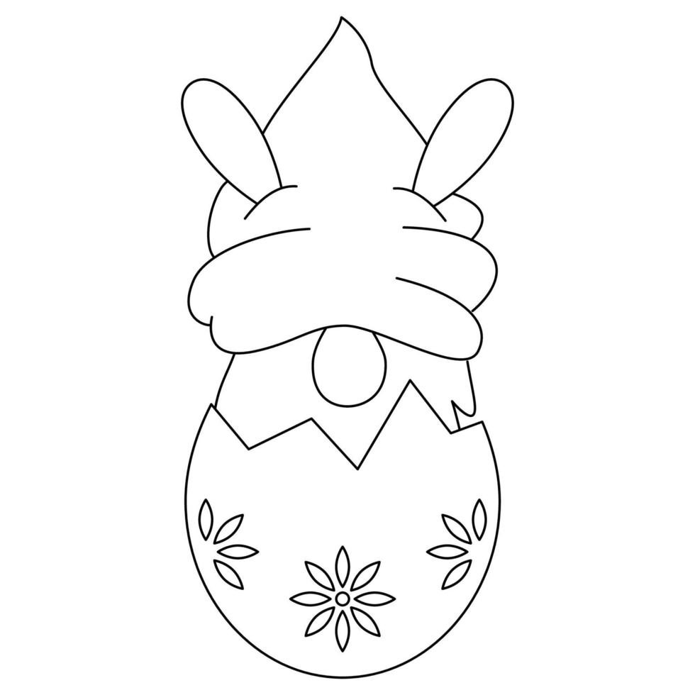 Hand drawn, simple line art gnome in egg. Easter Spring Season illustration clipart vector