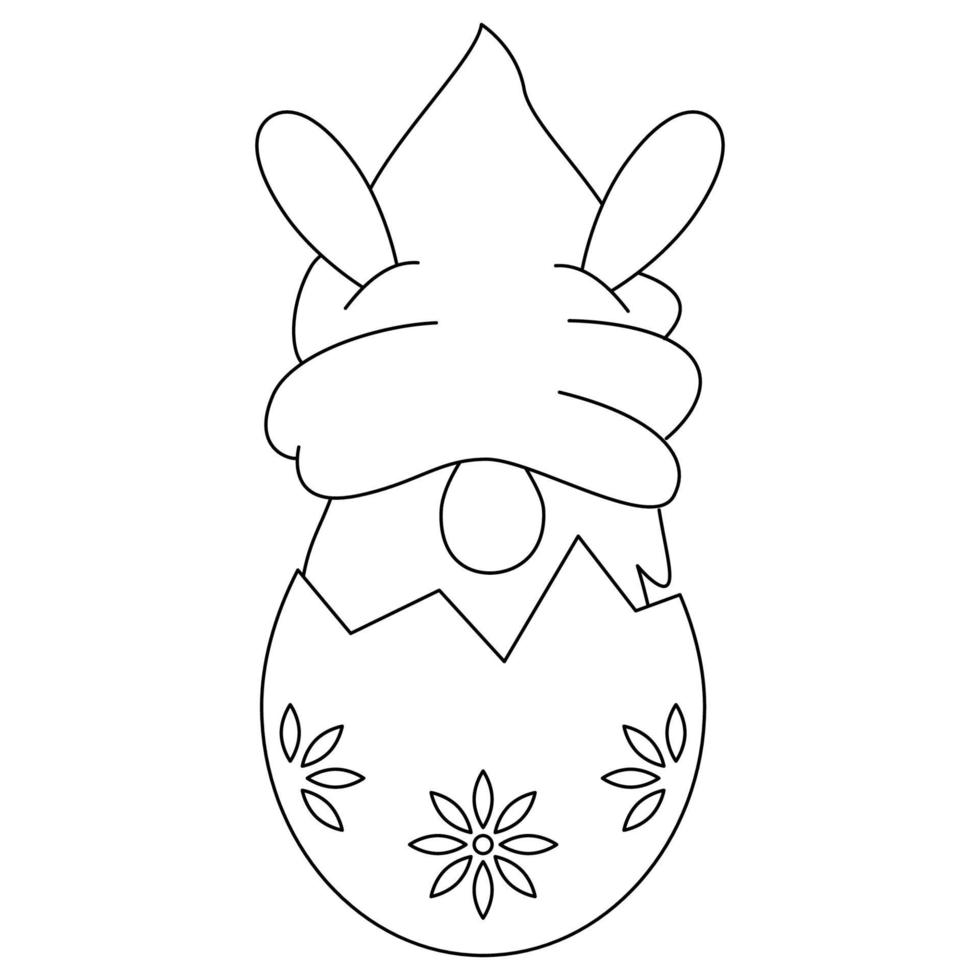 Hand drawn, simple line art gnome in egg. Easter Spring Season illustration clipart vector