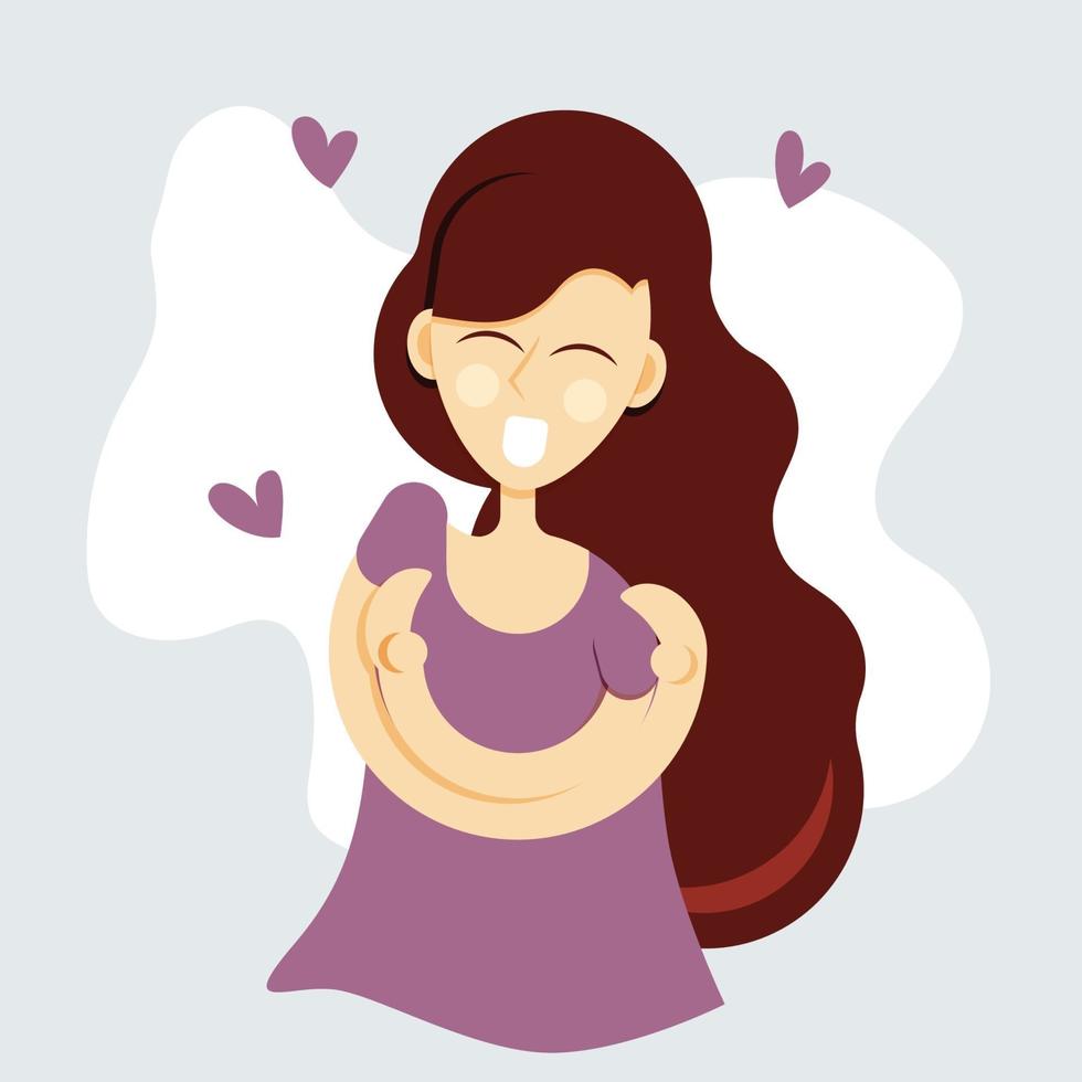 Love yourself abstract concept woman holding herself feeling happy and self-esteem vector