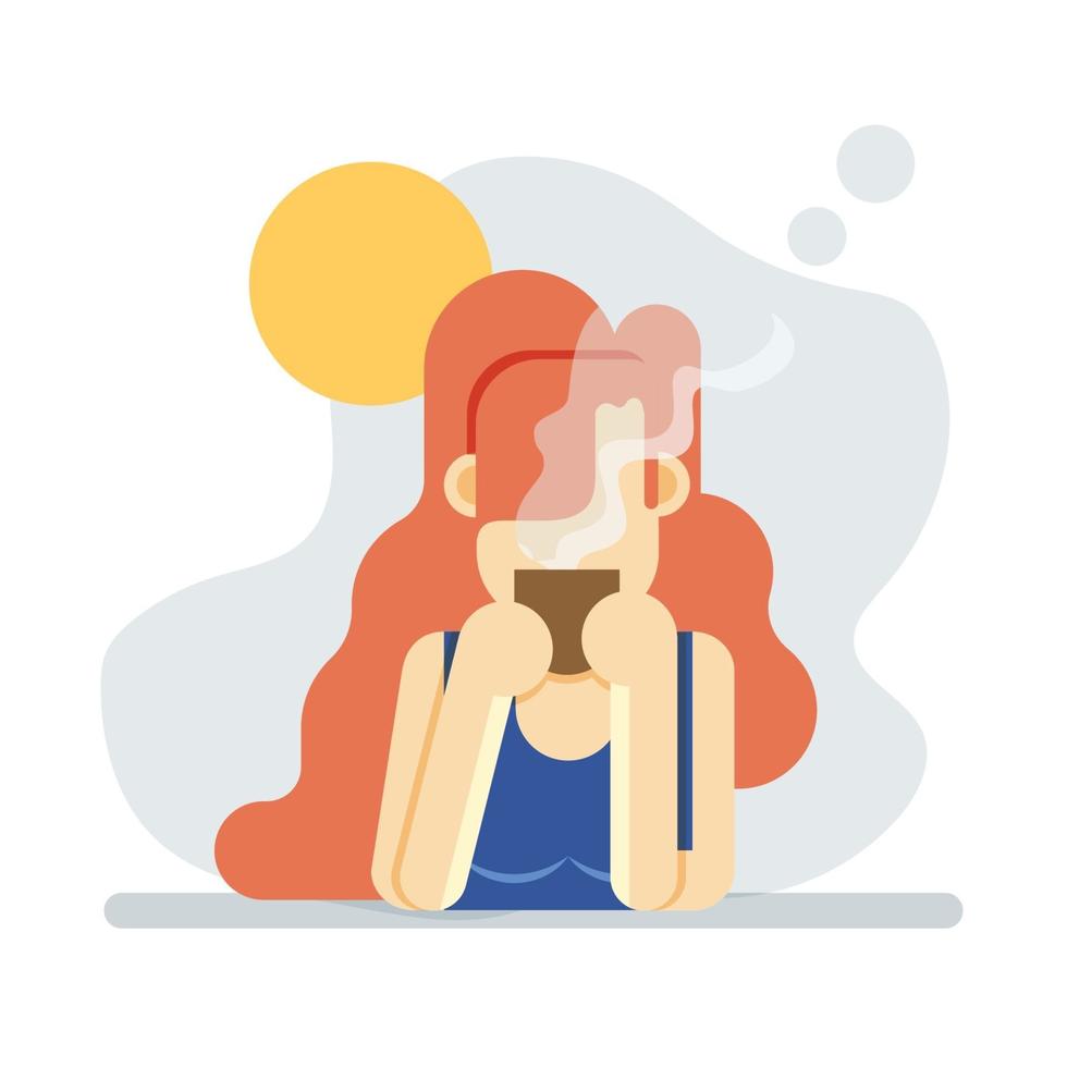 Woman feeling relax sipping coffee in the morning abstract vector illustration