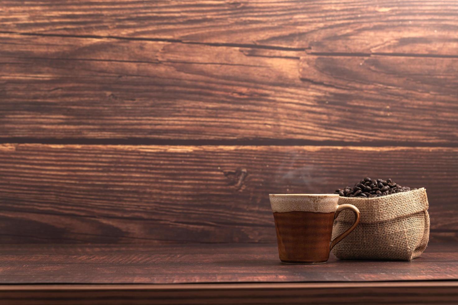 Love drinking coffee, coffee mugs and coffee beans photo