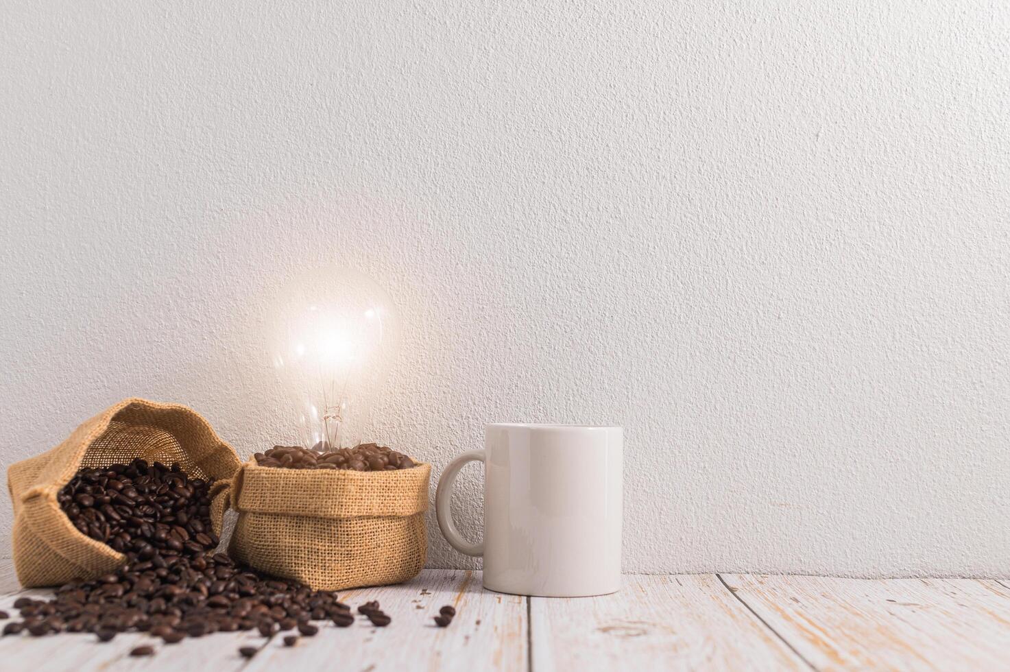 Love drinking coffee, coffee mugs and coffee beans photo