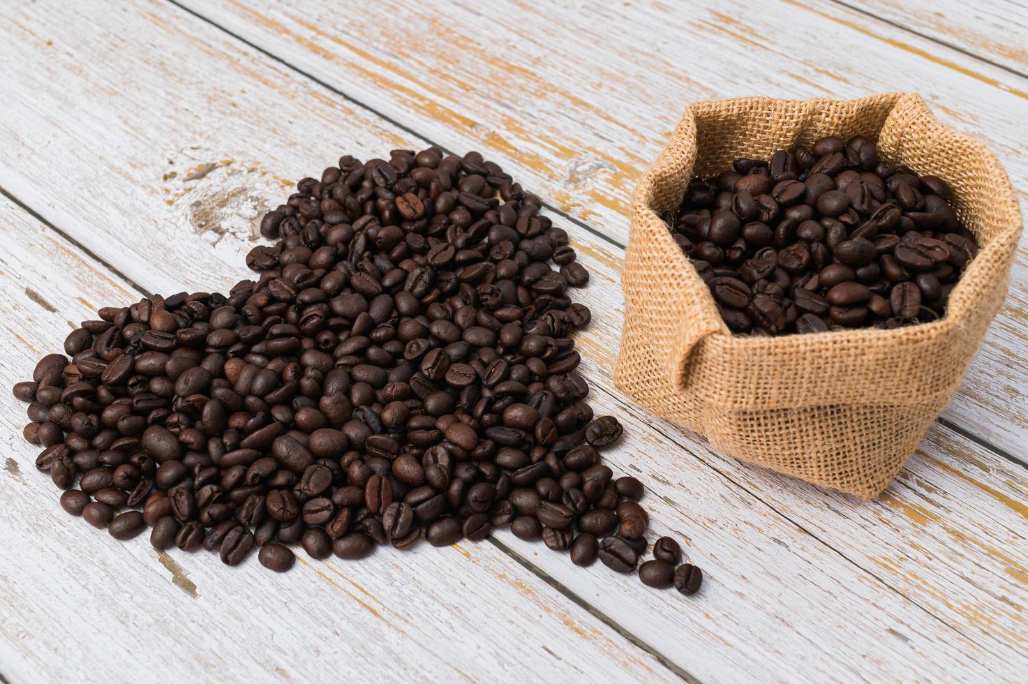 Coffee beans arranged in a heart shape, love drinking coffee photo