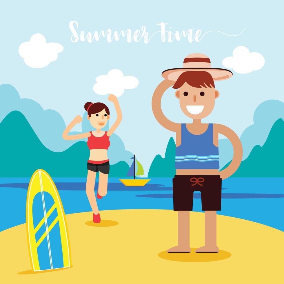 concepto de ilustración de vector de verano de felicidad y fondo de vacaciones