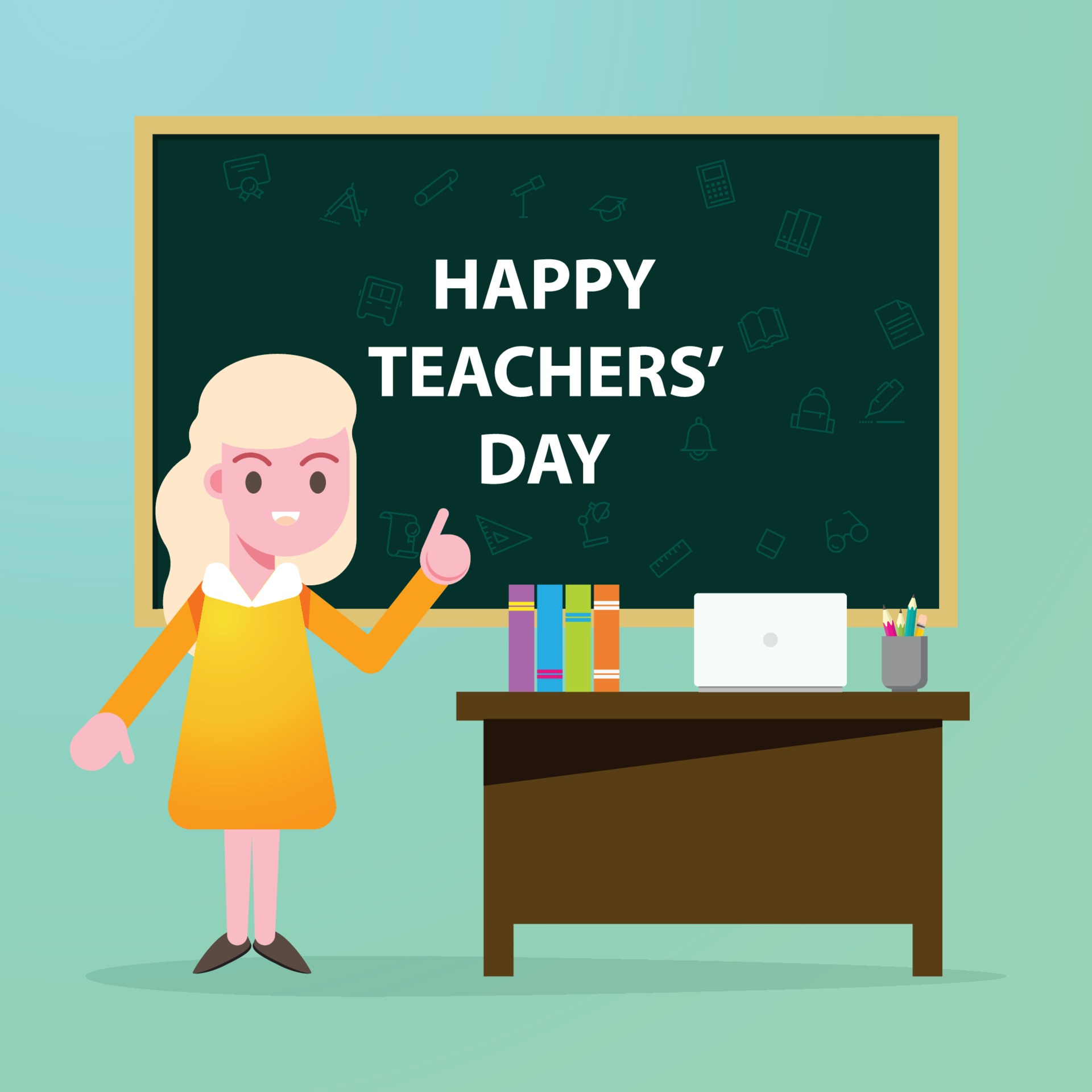 Happy teachers day cartoon character, flat design background vector  illustration 2225163 Vector Art at Vecteezy