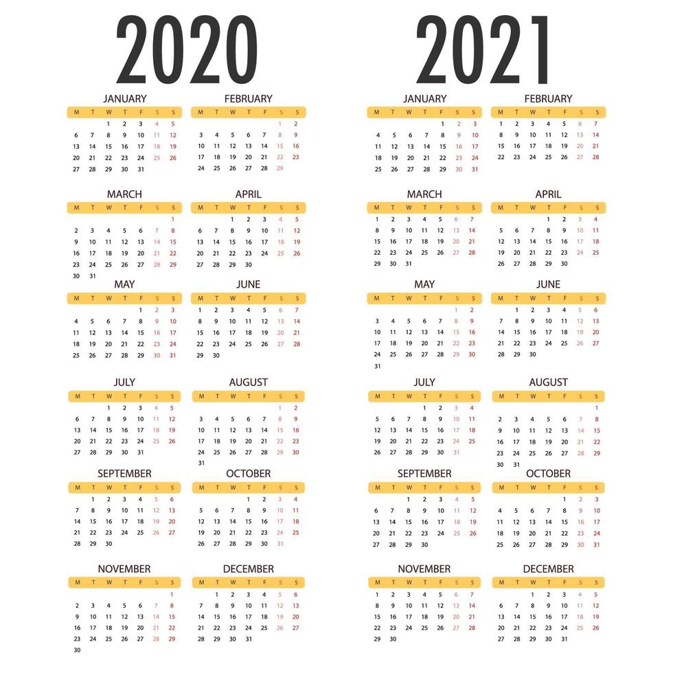 Calendar for 2021 2021. Simple Vector Template