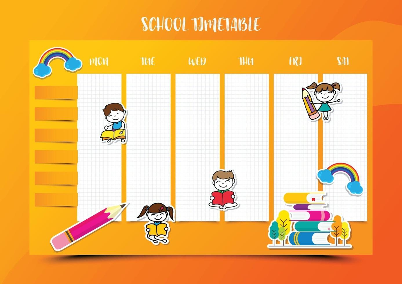 Fondo de plantilla de diseño de vector de educación de horario escolar