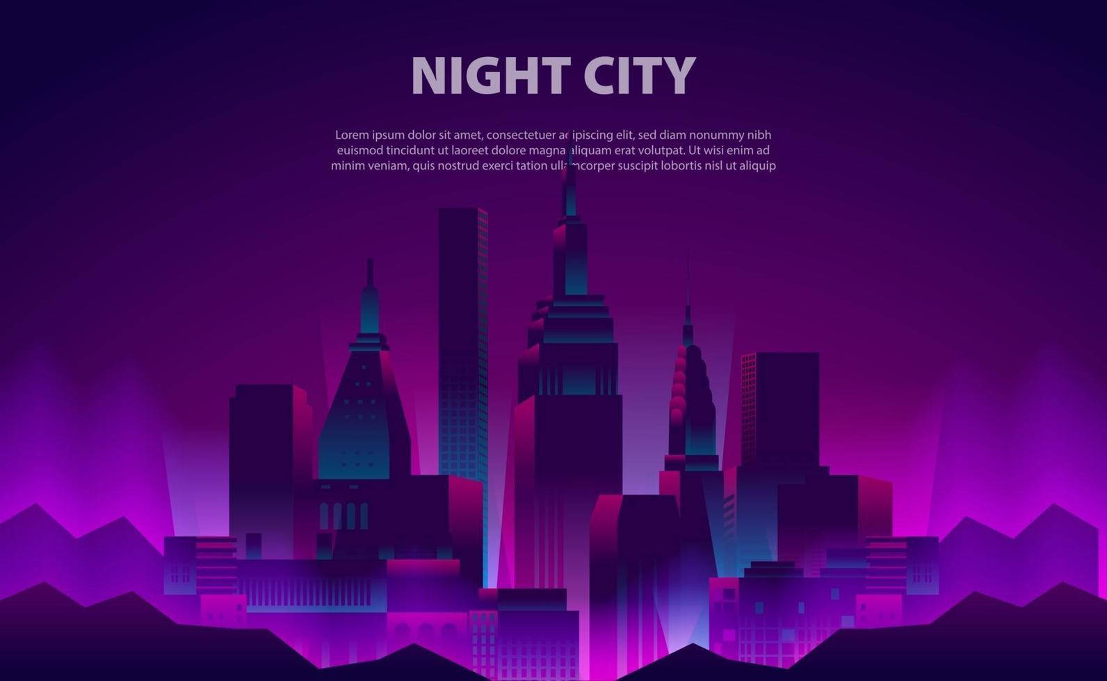 Illustration glow neon color night city design vector