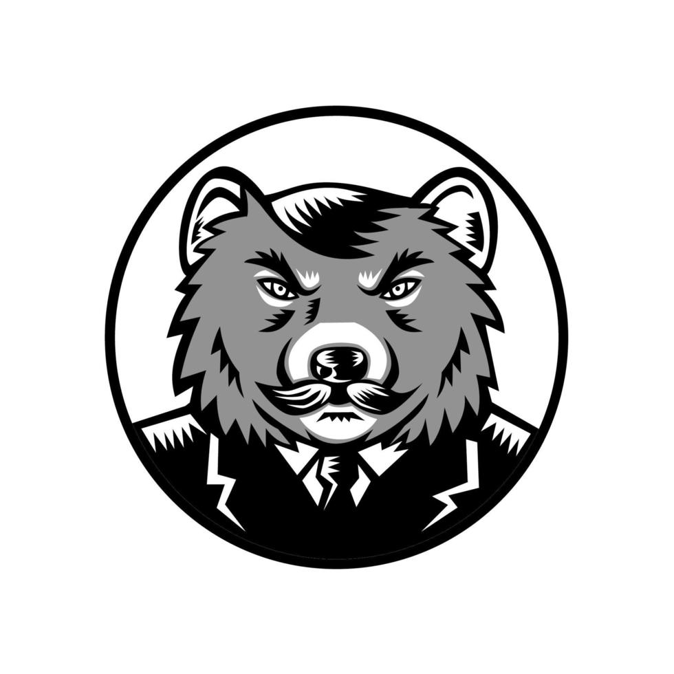 Retro woodcut style illustration of an angry Tasmanian devil with moustache wearing business suit coat and tie vector