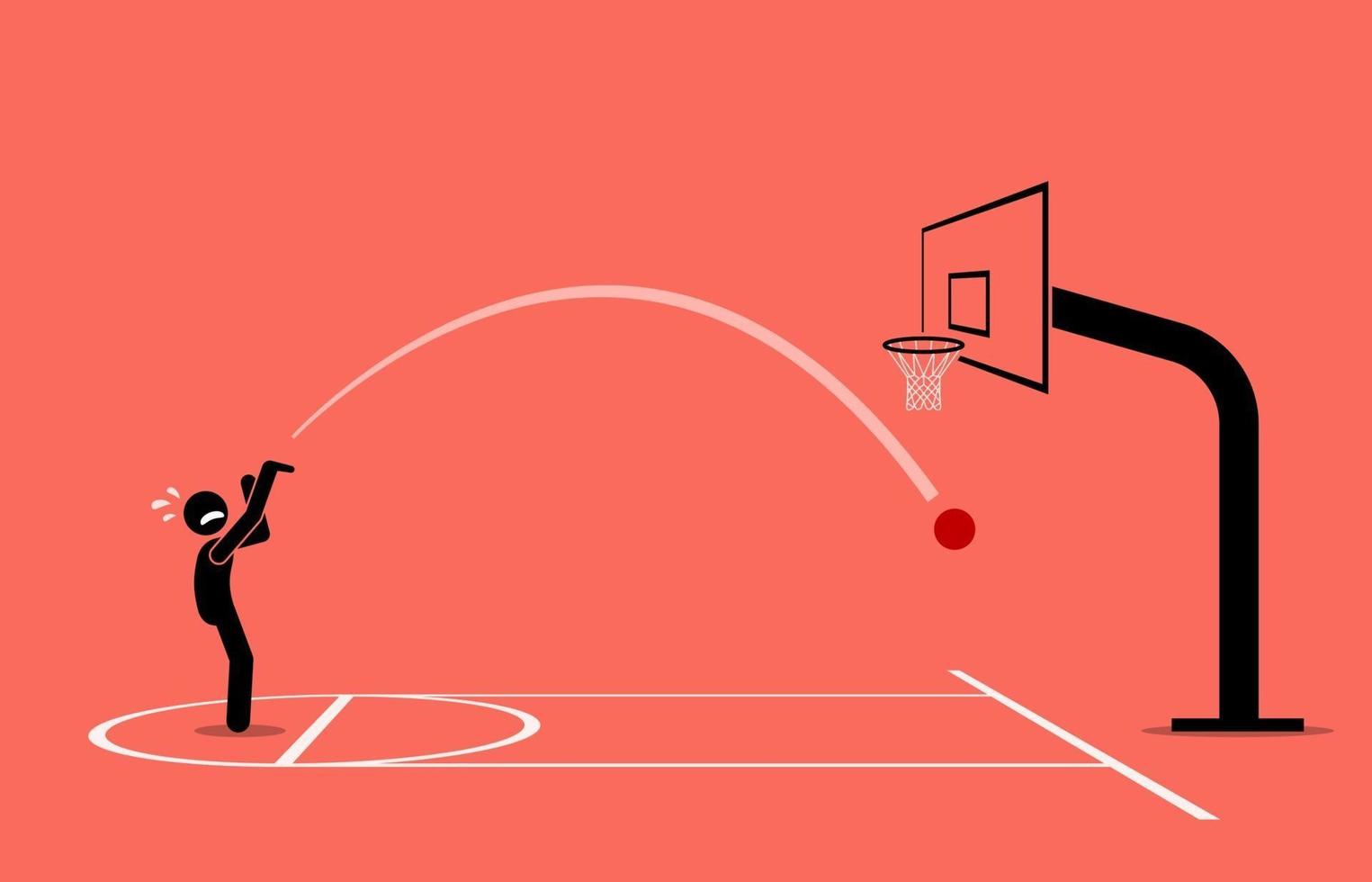 Man trying to shoot a basketball into a hoop but missing vector