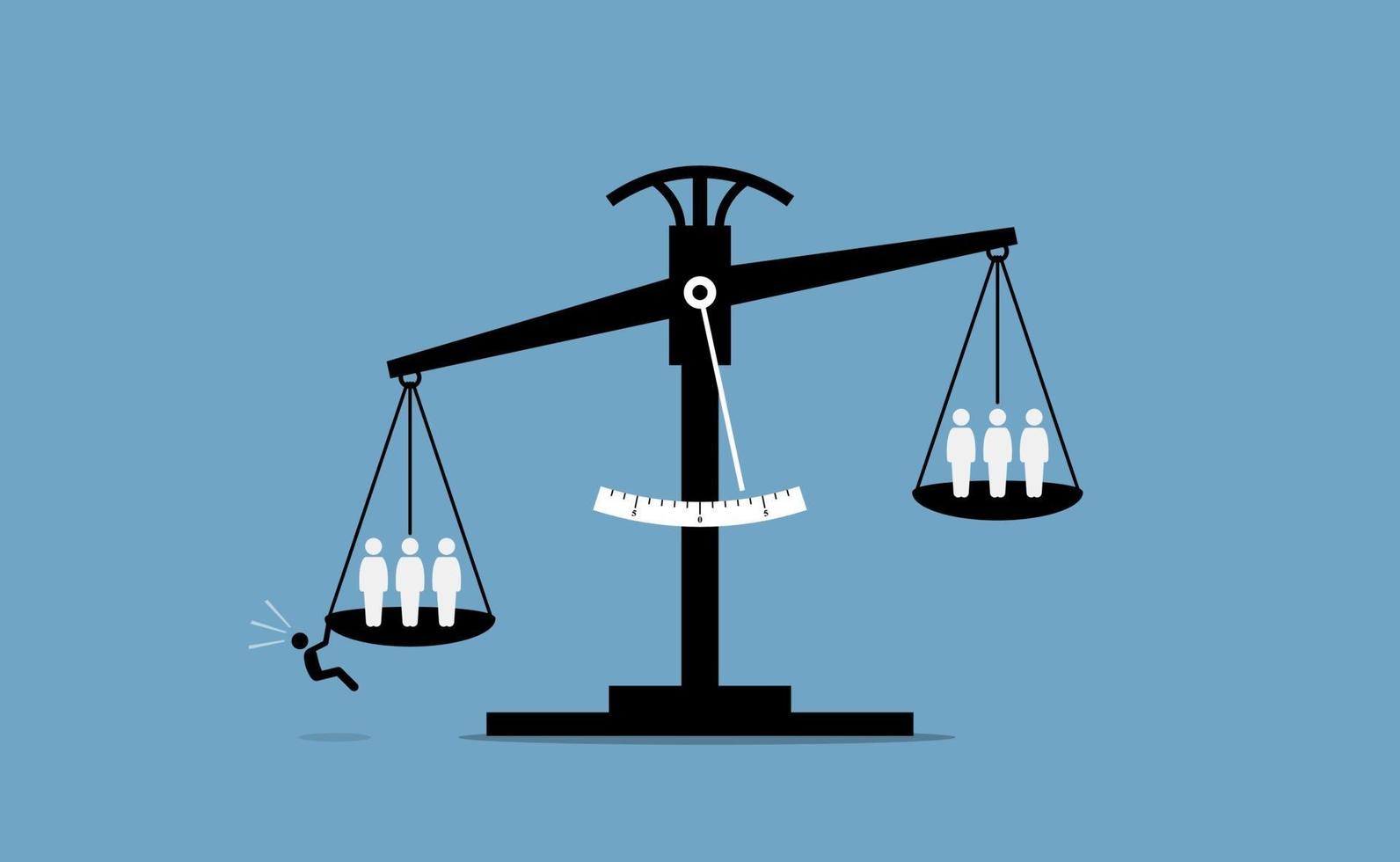 Scale of justice with a person trying to influence the result vector
