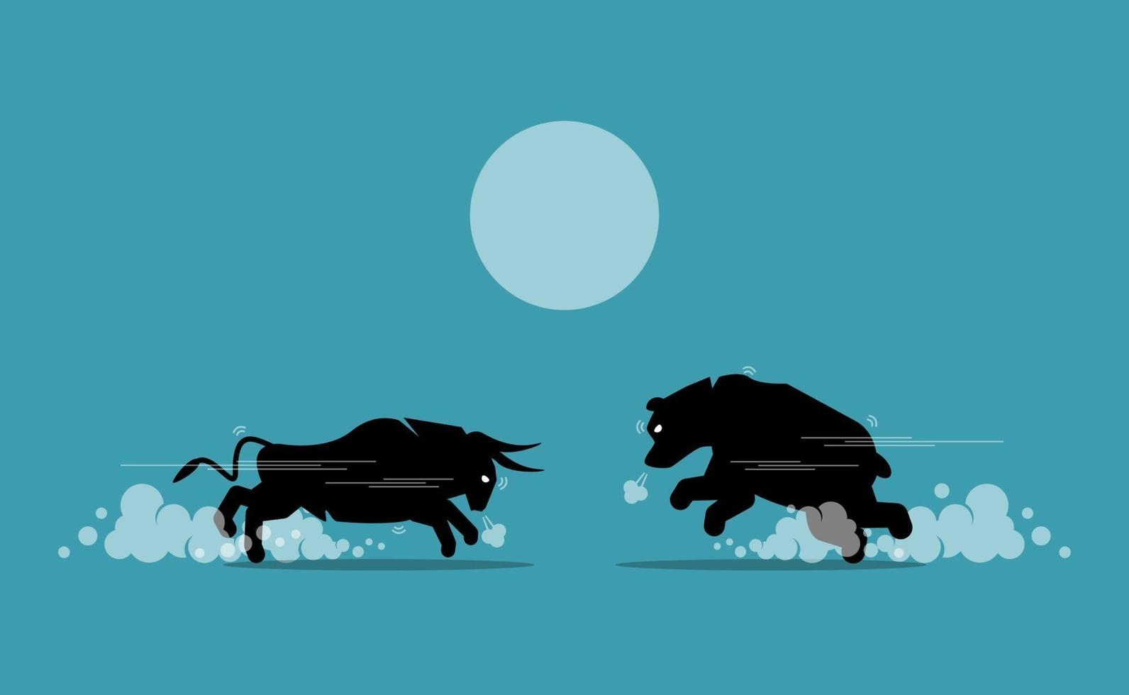 Bull and bear face off in stock market exchange vector