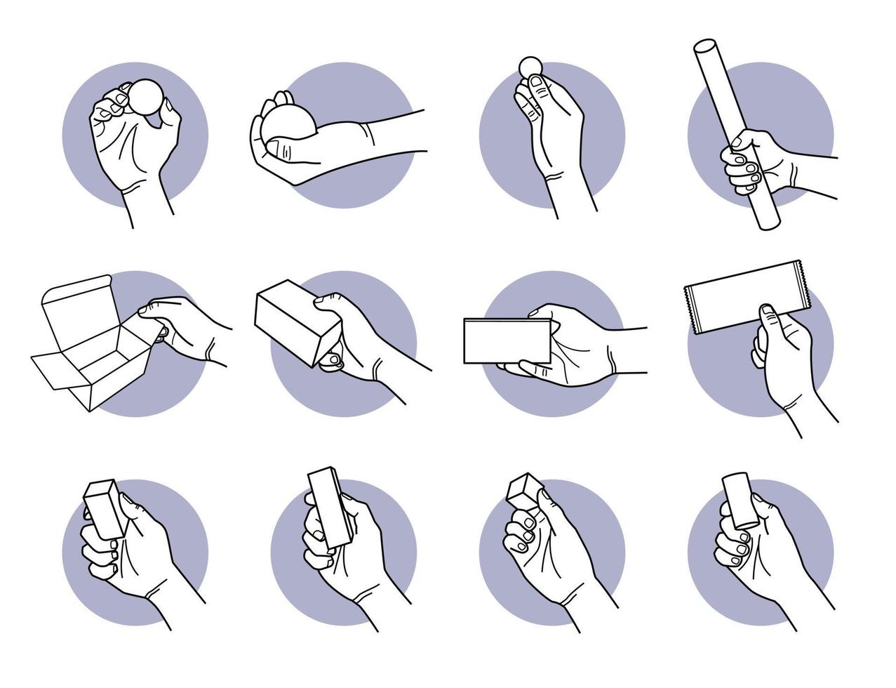 mano sosteniendo objetos aleatorios y conjunto de formas vector