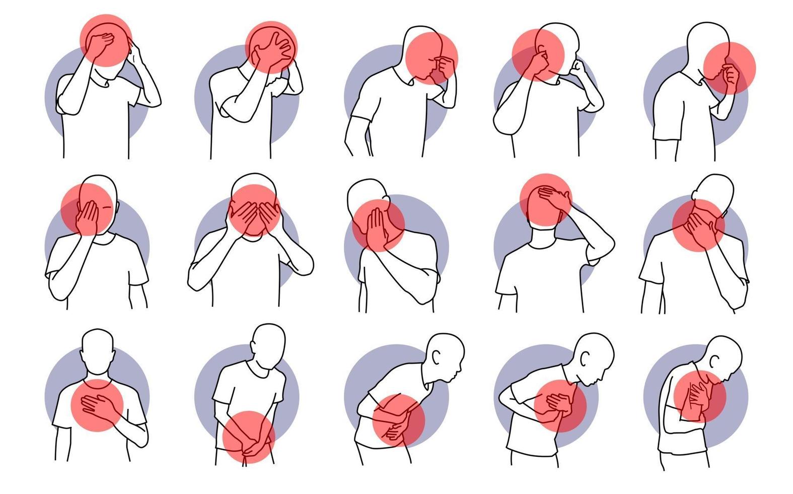 Pain, stress, and illness on human set vector
