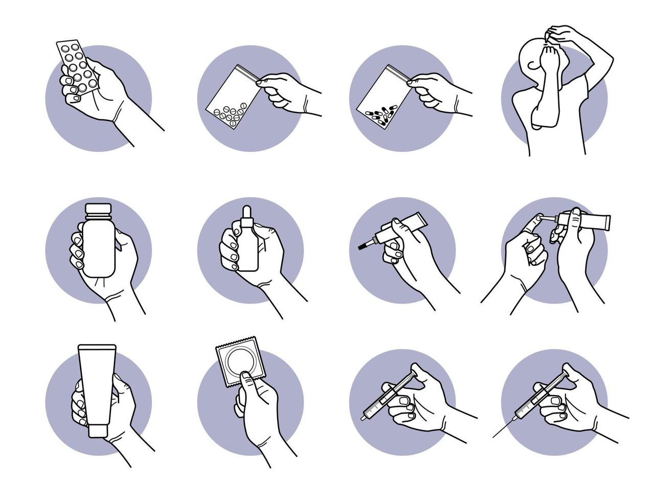 mano sujetando medicina, crema y jeringa vector