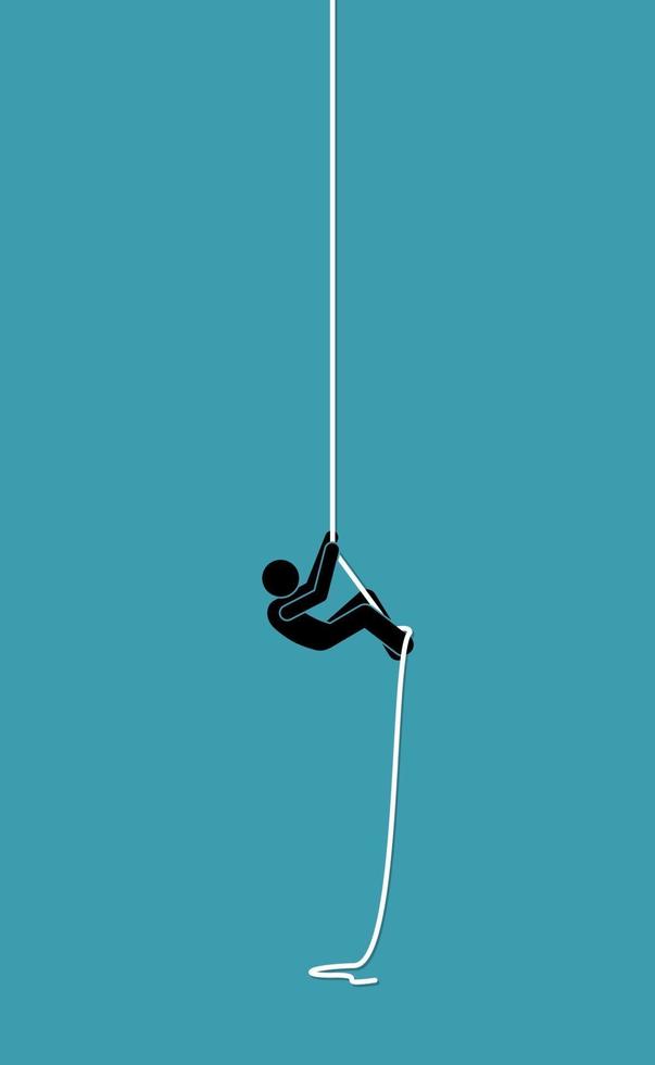 Stick figure man climbing up on a rope vector
