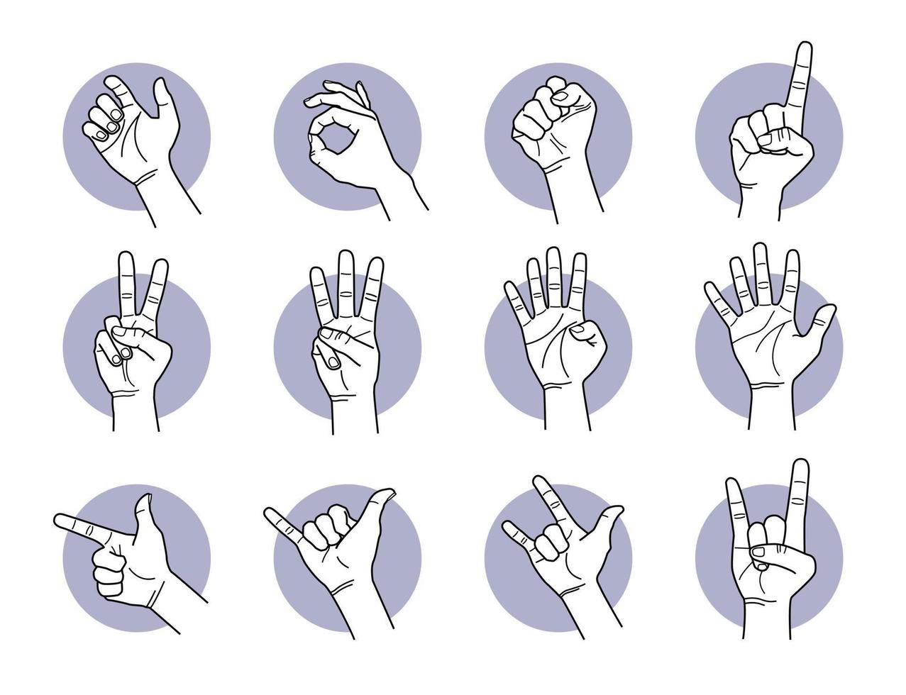 Hand and finger gestures set vector