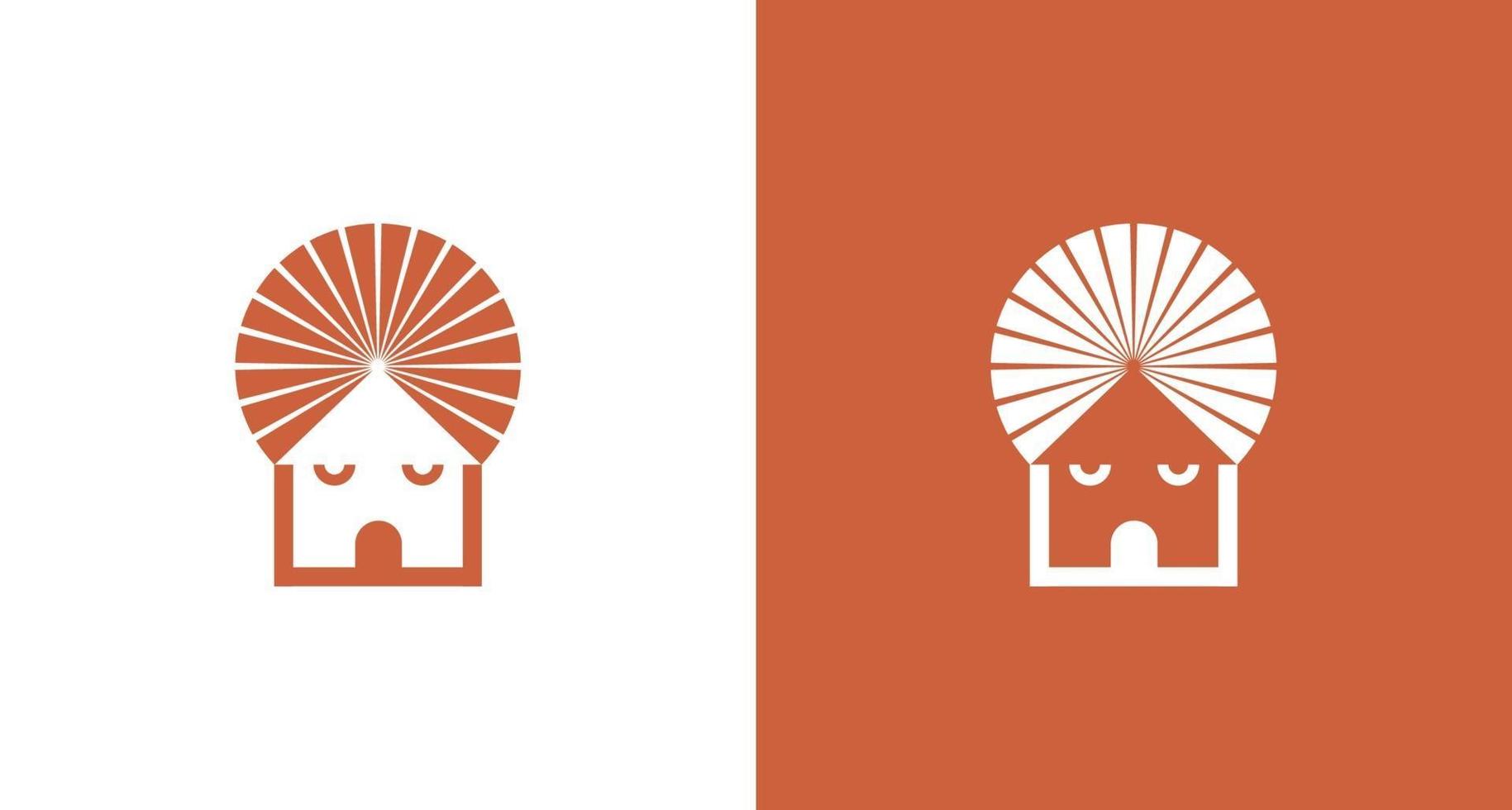 Conjunto de plantillas de vector de logotipo de casa moderna, linda, soñolienta y cabeza de sol