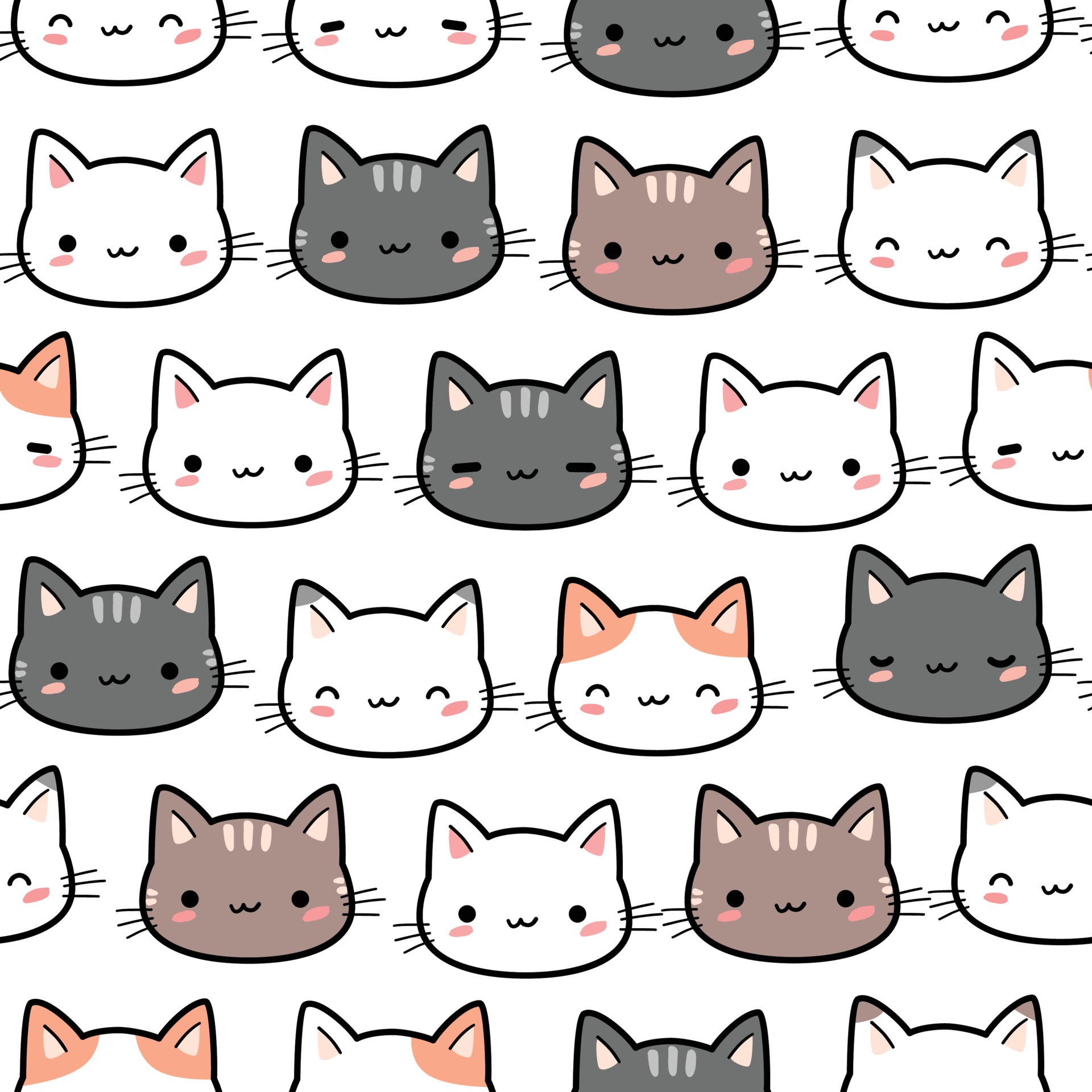 Cute cat kitten head cartoon doodle seamless pattern 2225671 Vector Art at Vecteezy Cute cat kitten head cartoon doodle seamless pattern 2225671 Vector Art at Vecteezy