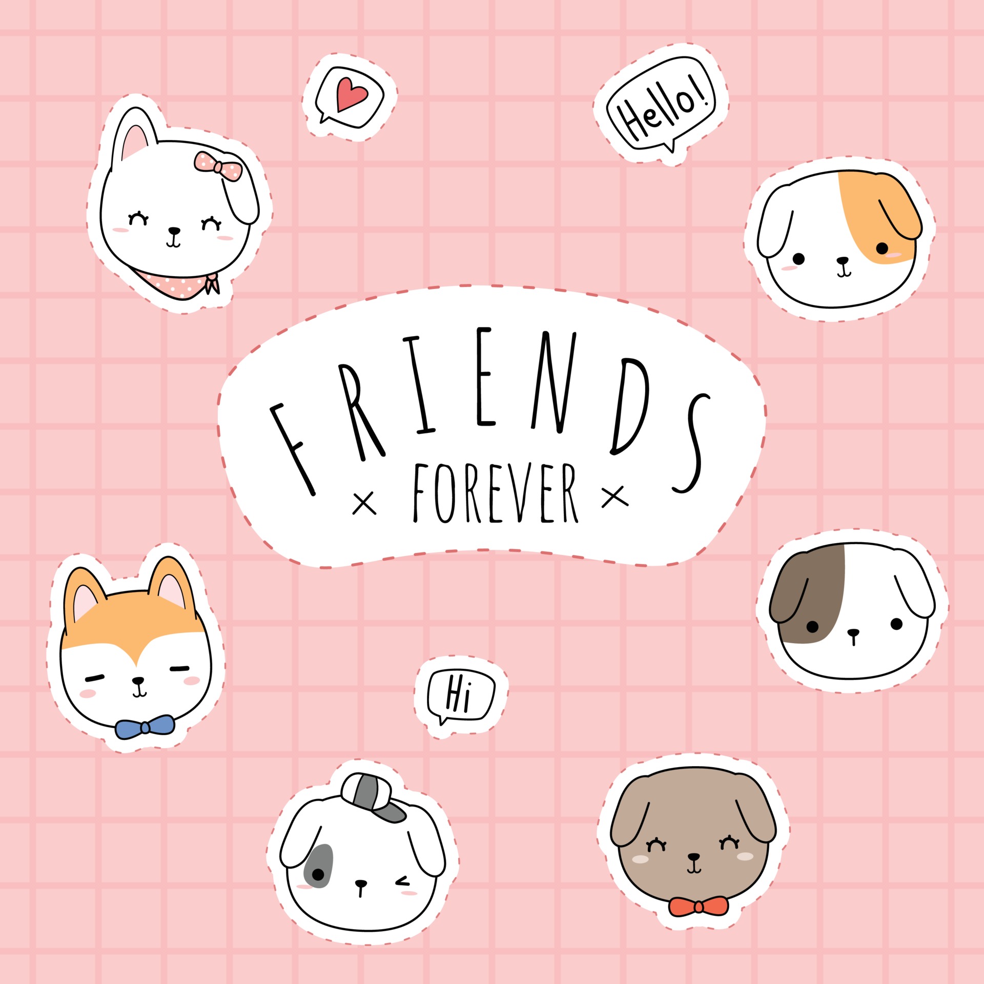 Cute dog puppy head cartoon doodle pink pastel background 2225693