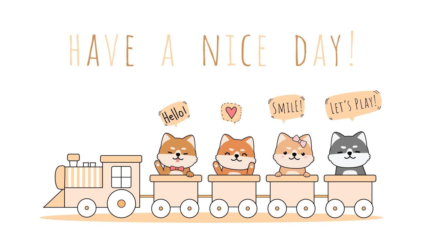 Cute shiba inu dog riding a train cartoon doodle vector