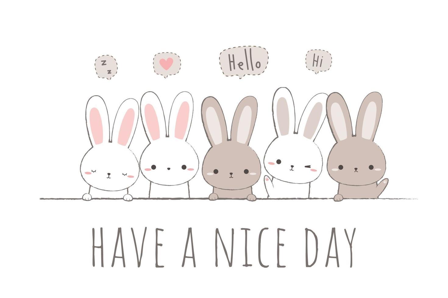 Cute rabbit bunny greeting cartoon doodle card vector