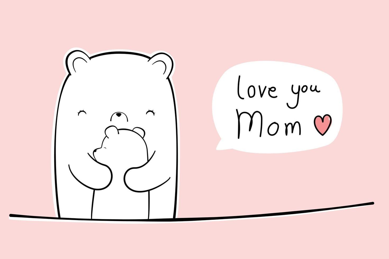 Cute polar bear hugging her baby cartoon doodle love mom card 2225709  Vector Art at Vecteezy