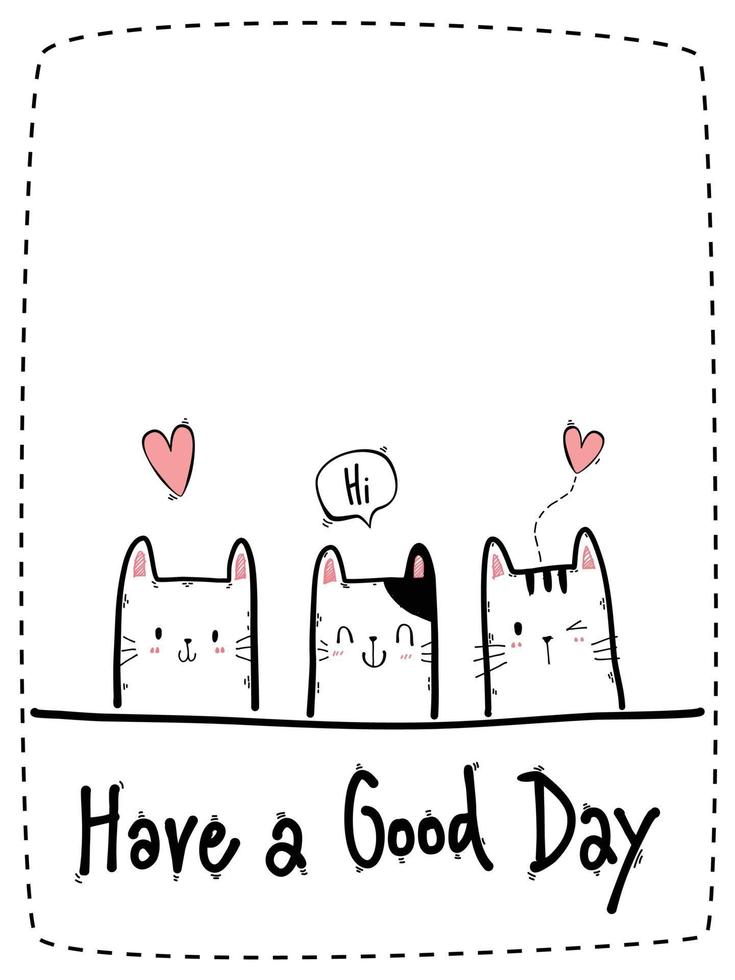 Cute cat kitten greeting cartoon doodle card vector