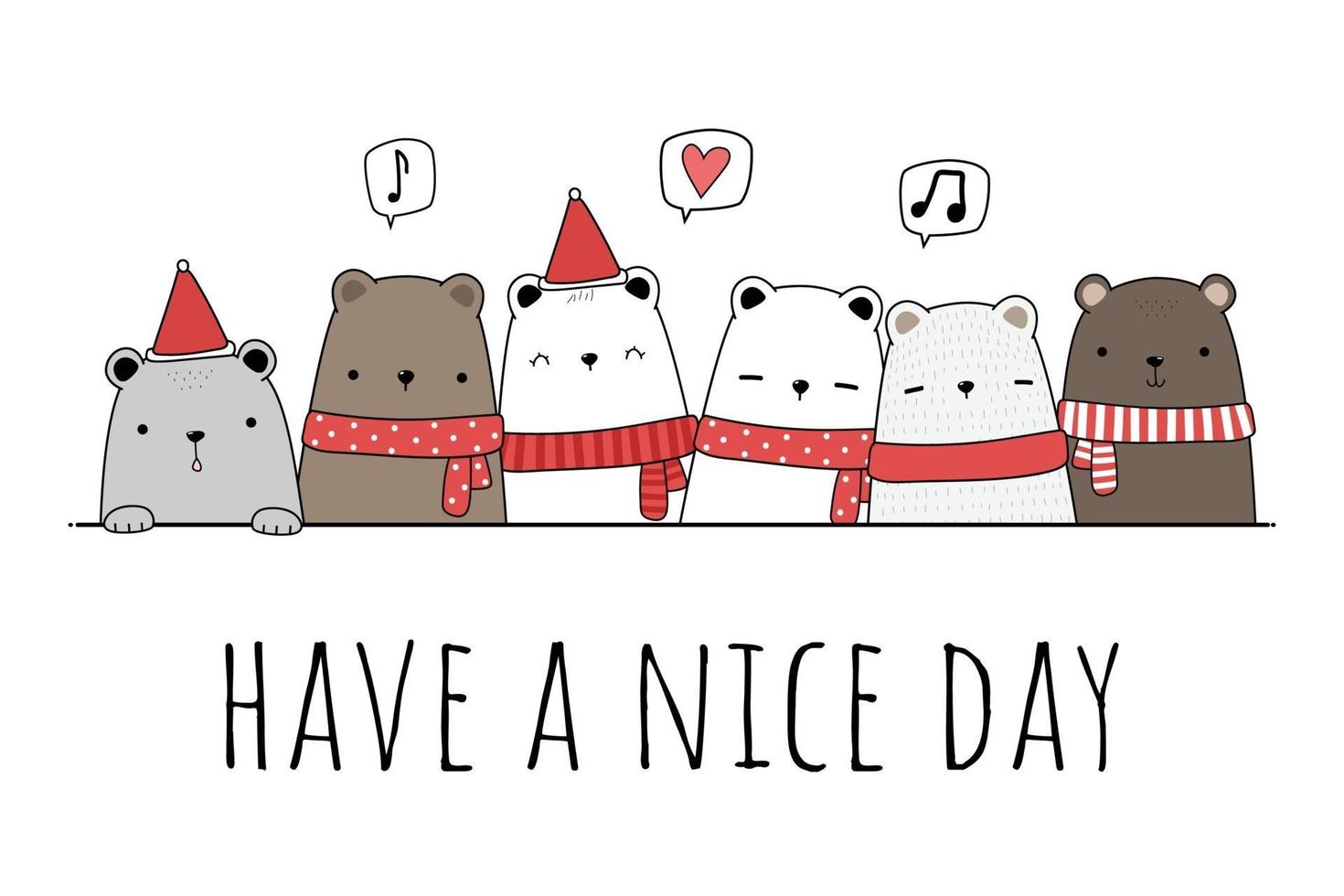 Cute teddy bear and polar bear greeting cartoon doodle 2225717 Vector ...